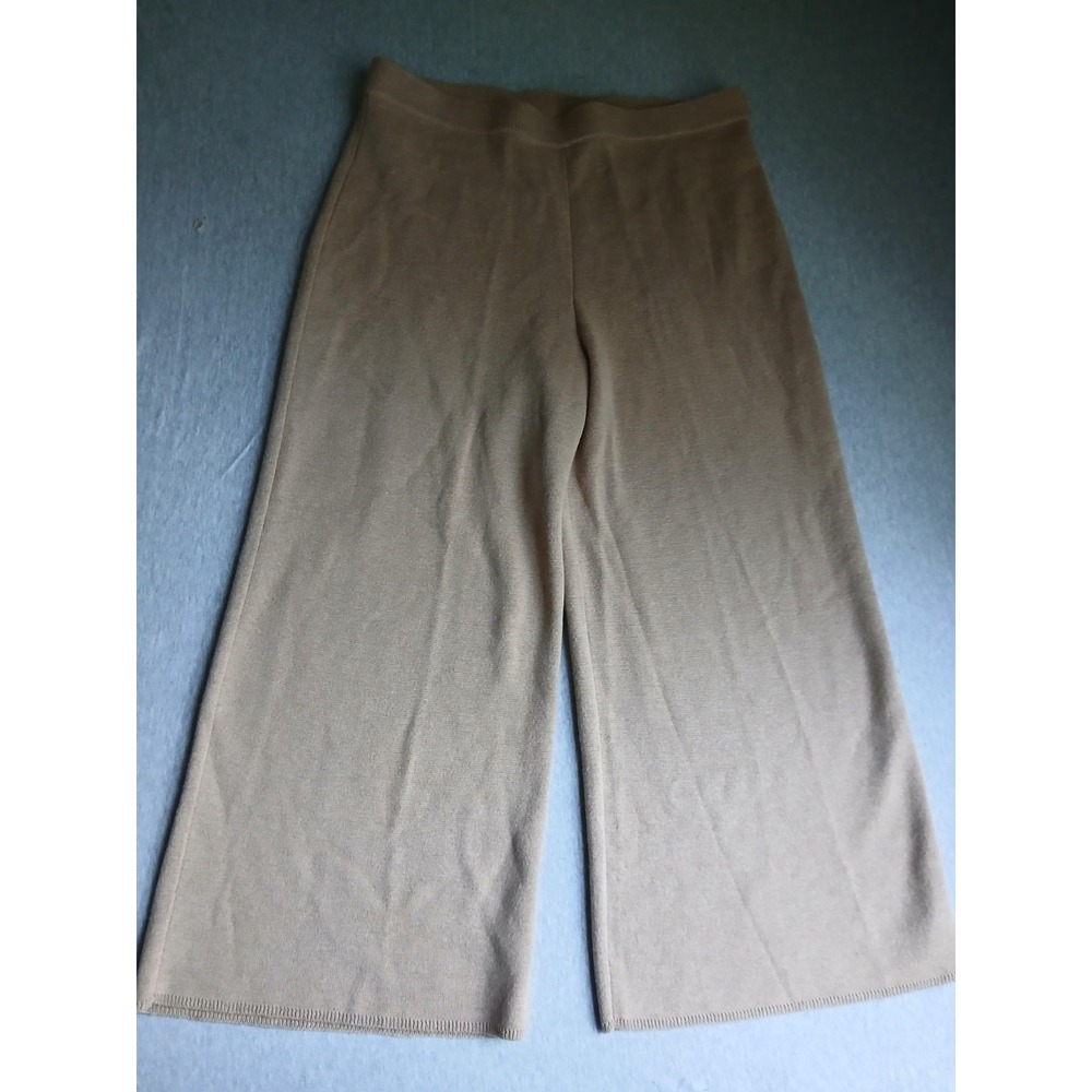 J Crew Wide Leg Sweater Pants Large Knit Merino Wool Blend Pull On Knit Camel